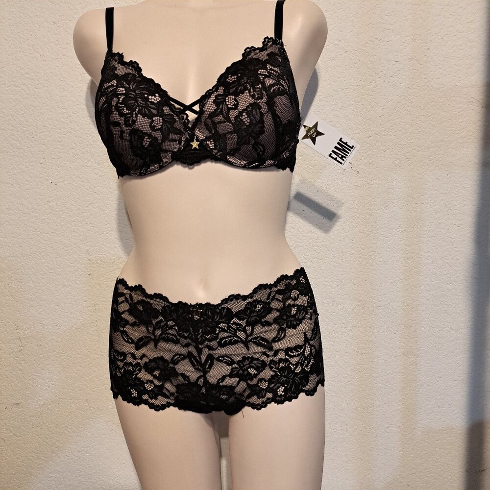 Federicks of Hollywood Push-bra/Boyshort Set 36C-M Black